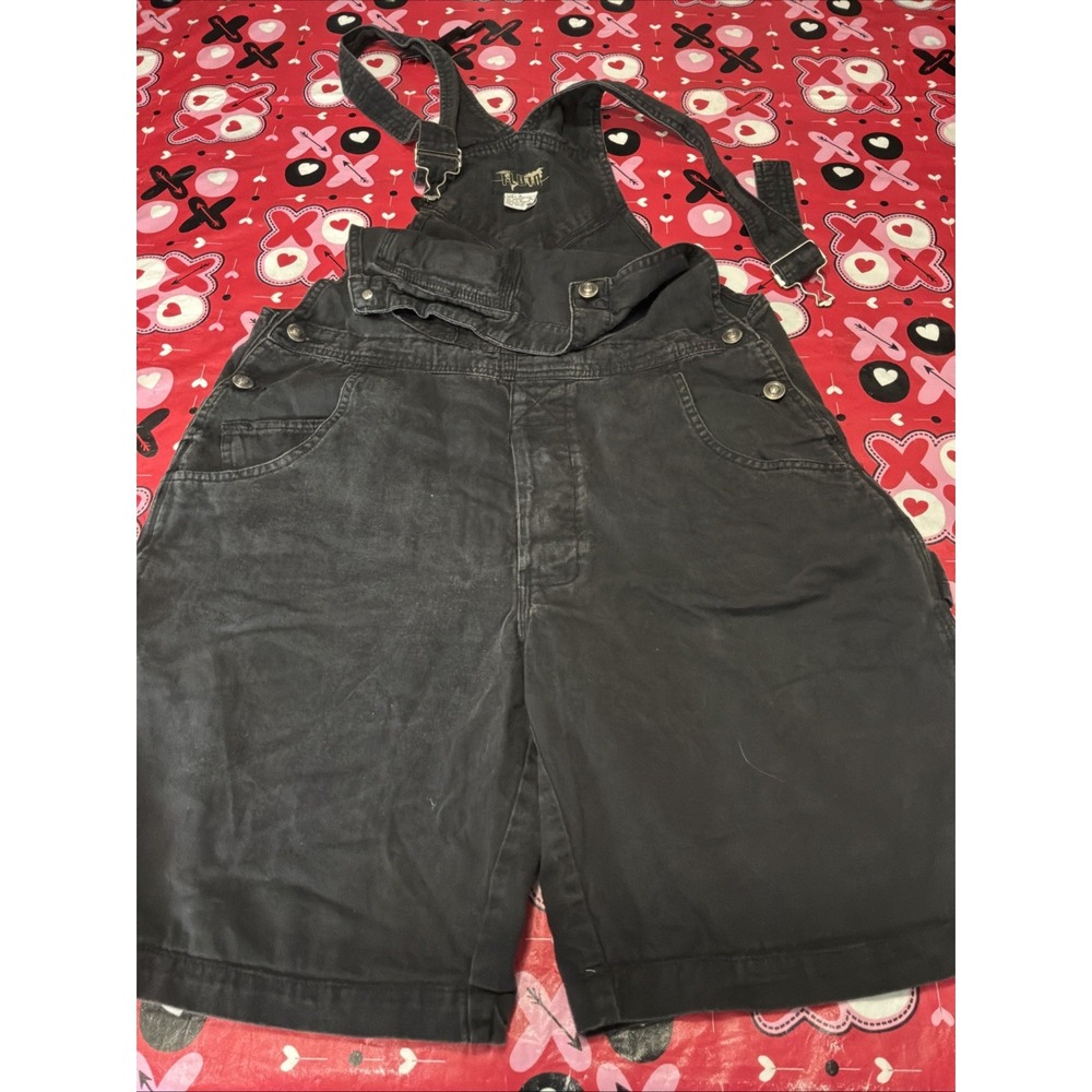 Fluid  Shortalls Overalls Jumper Shorts‎ Unisex  S Black Denim Casual Garden VTG